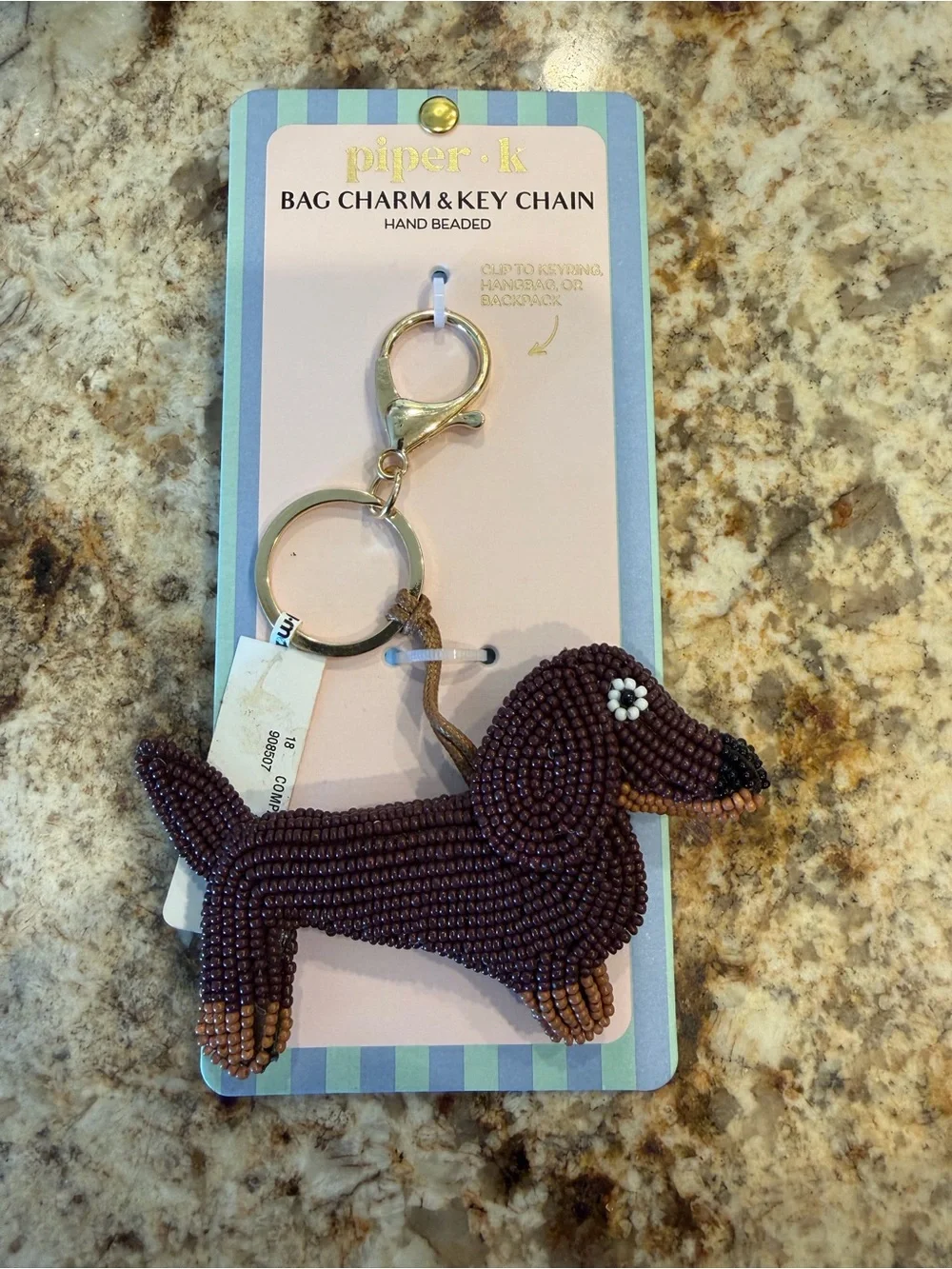 piper•k Beaded Dachshund Bag Charm in Brown - Picture 1 of 1